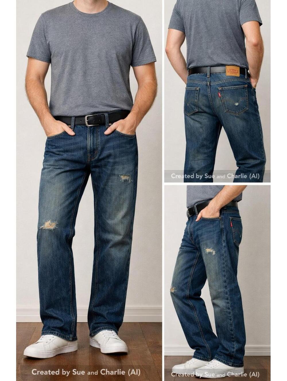 Levi’s 514 Jeans Men’s 32x34 Dark Wash Straight Leg Denim Distressed Red Tab